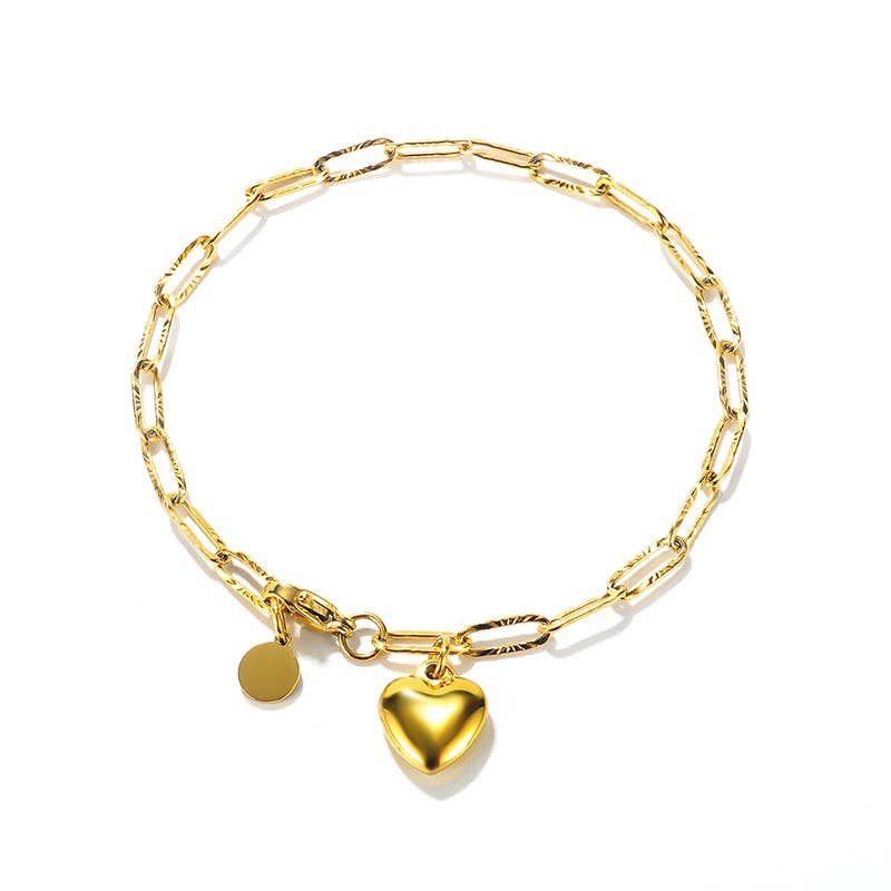 18K STAINLESS STEEL TARNISH FREE HEART BRACELET | 40B5132: Gold