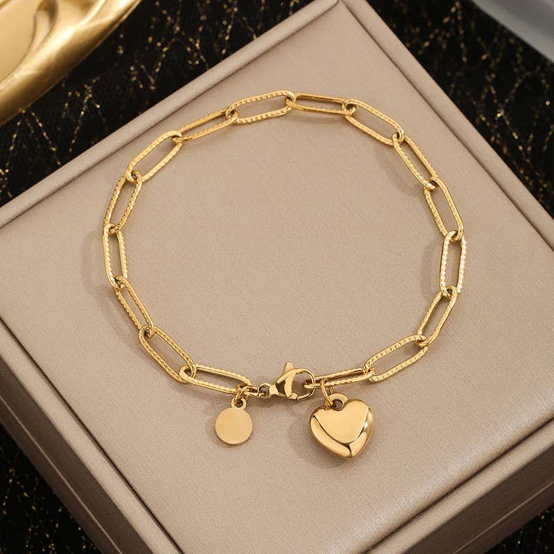 18K STAINLESS STEEL TARNISH FREE HEART BRACELET | 40B5132: Gold