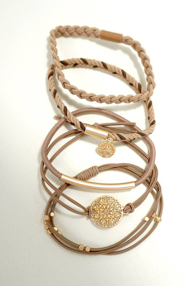 BOHO DUAL FUNCTION KNOT BRACELET HAIR TIES | 40BH100: Brown