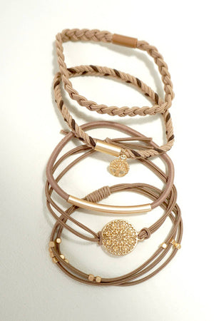 BOHO DUAL FUNCTION KNOT BRACELET HAIR TIES | 40BH100: Brown