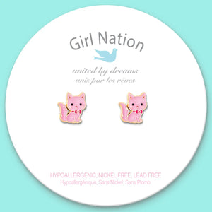 
                
                    Load image into Gallery viewer, Girl Nation Pink Kitty Cutie Stud Earrings
                
            