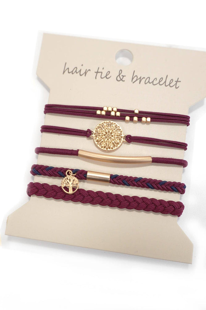 BOHO DUAL FUNCTION KNOT BRACELET HAIR TIES | 40BH100: Brown