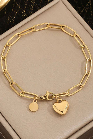 18K STAINLESS STEEL TARNISH FREE HEART BRACELET | 40B5132: Gold