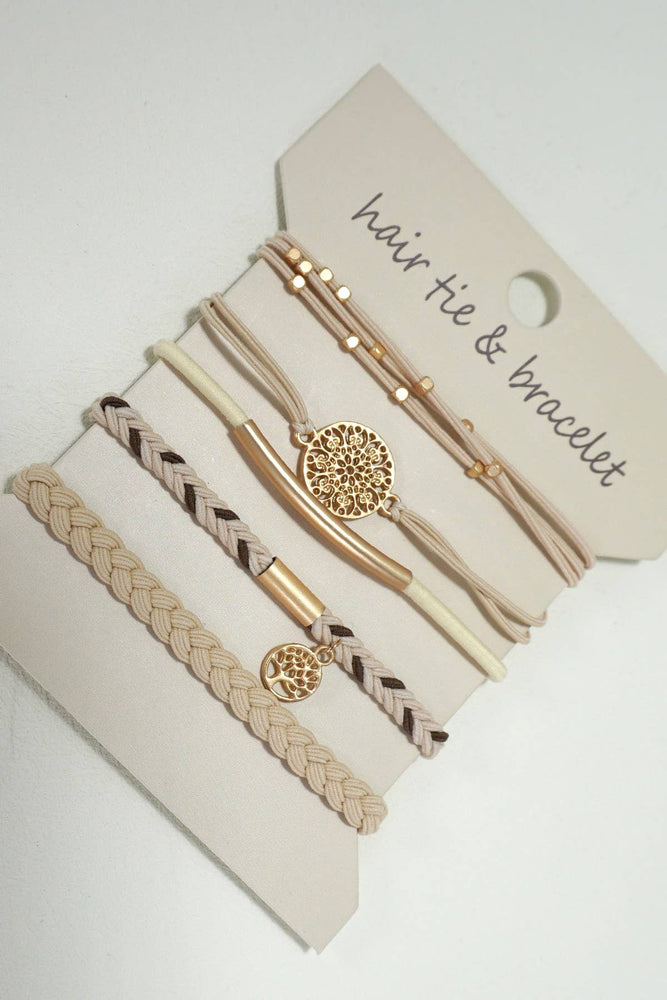 BOHO DUAL FUNCTION KNOT BRACELET HAIR TIES | 40BH100: Brown