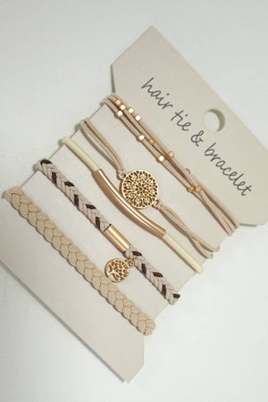 BOHO DUAL FUNCTION KNOT BRACELET HAIR TIES | 40BH100: Brown