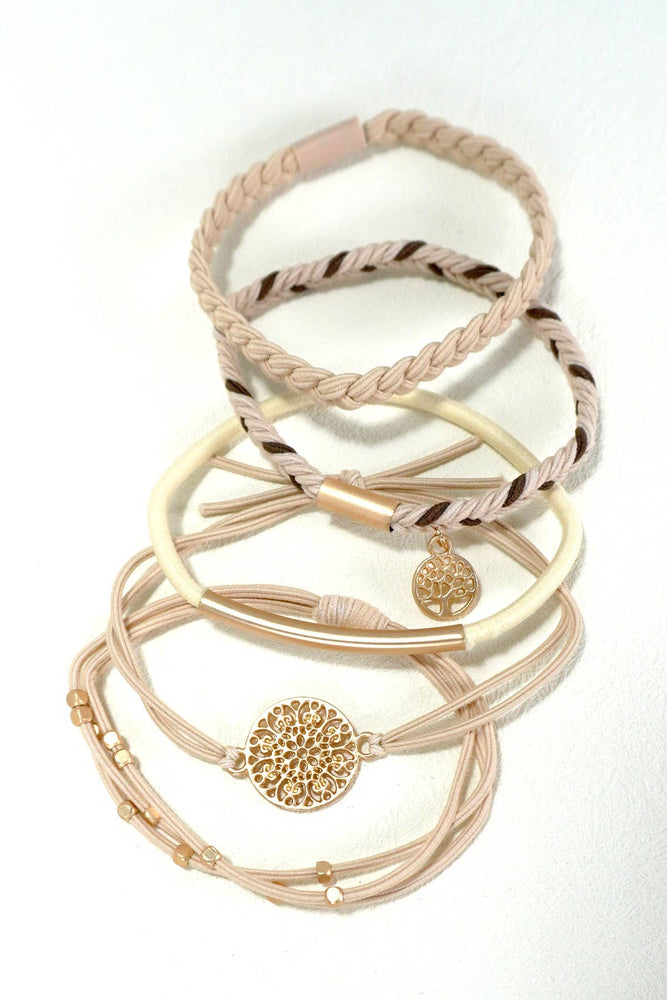 BOHO DUAL FUNCTION KNOT BRACELET HAIR TIES | 40BH100: Brown