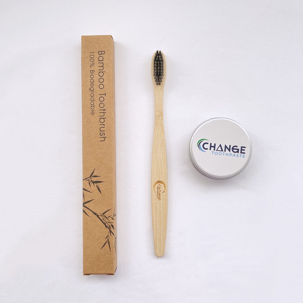 Change Bamboo Toothbrush + Travel Tin Toothpaste Tablets