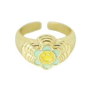 
                
                    Load image into Gallery viewer, Hippie Chic by OP Happy Face Flower Adjustable Ring
                
            